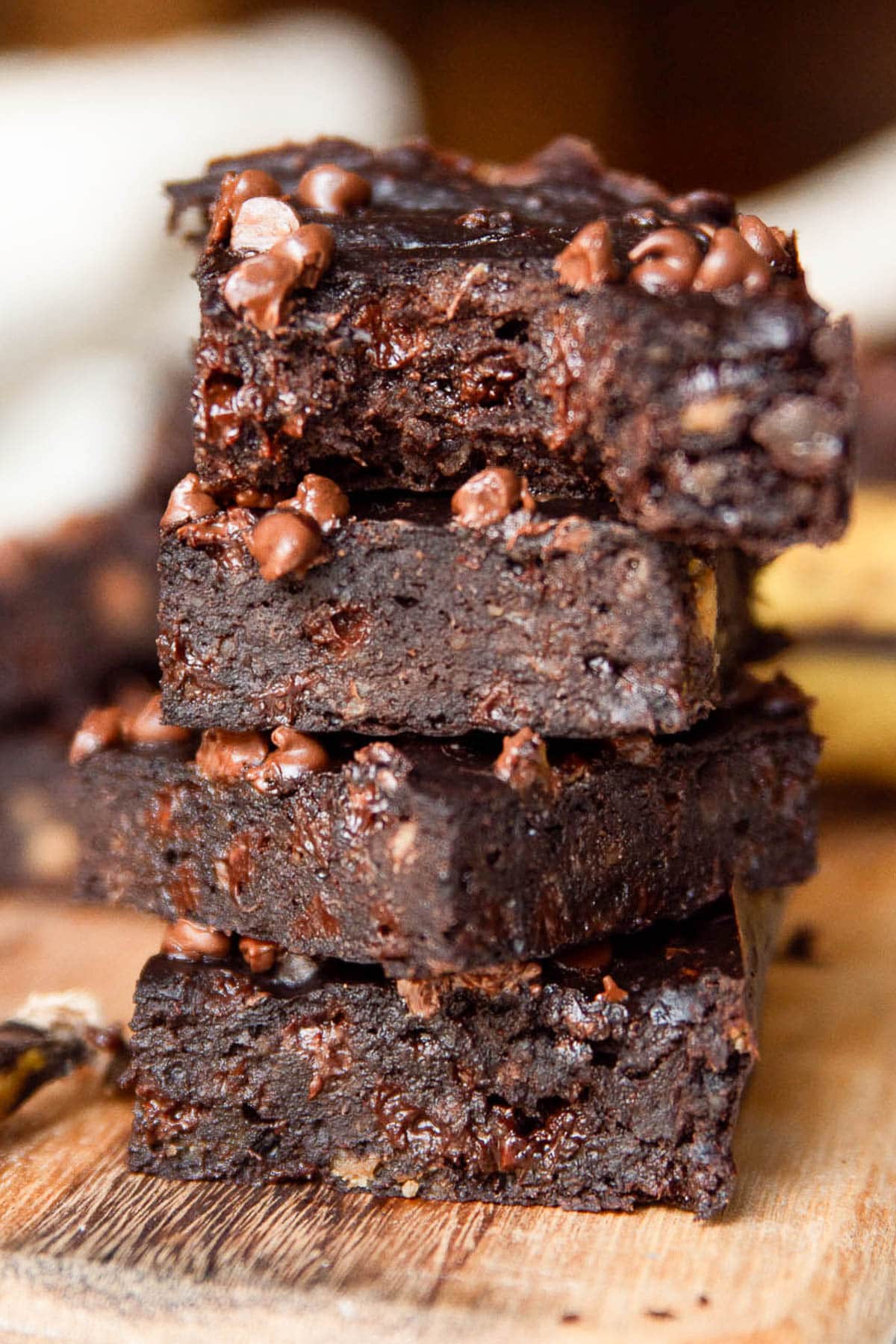 A stack of four banana brownies.