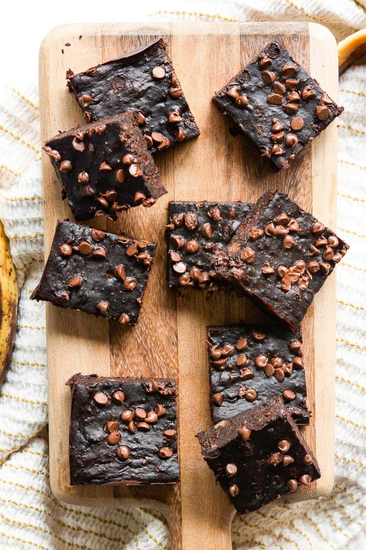 Banana brownies on a board.