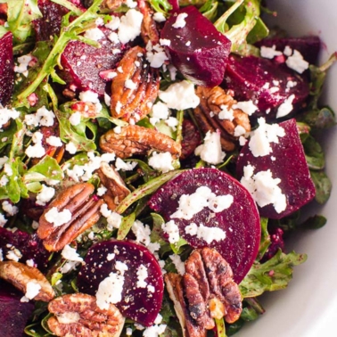 arugula beet salad with feta pecans and beets