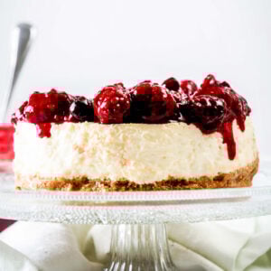 greek yogurt cheesecake with cherry topping