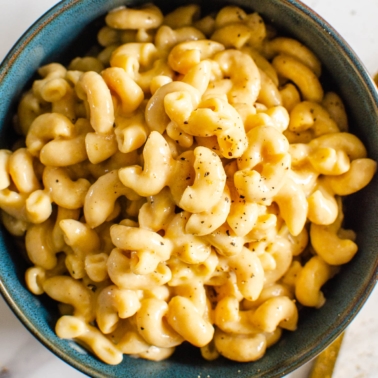 Instant pot mac and cheese served in a bowl.