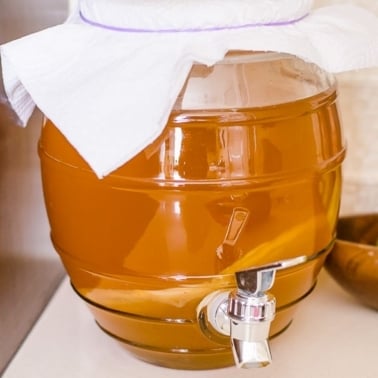 homemade kombucha recipe in a glass dispenser