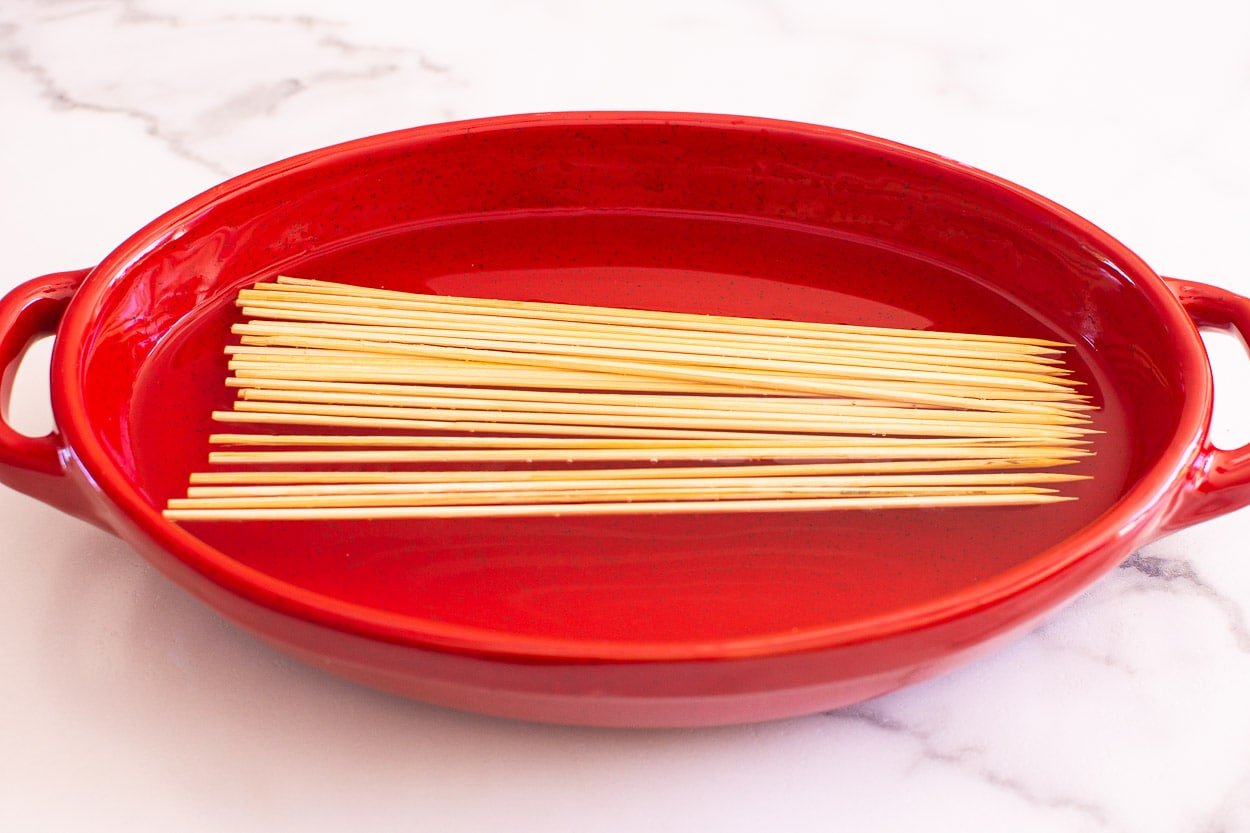 Wooden skewers soaking for kabobs.