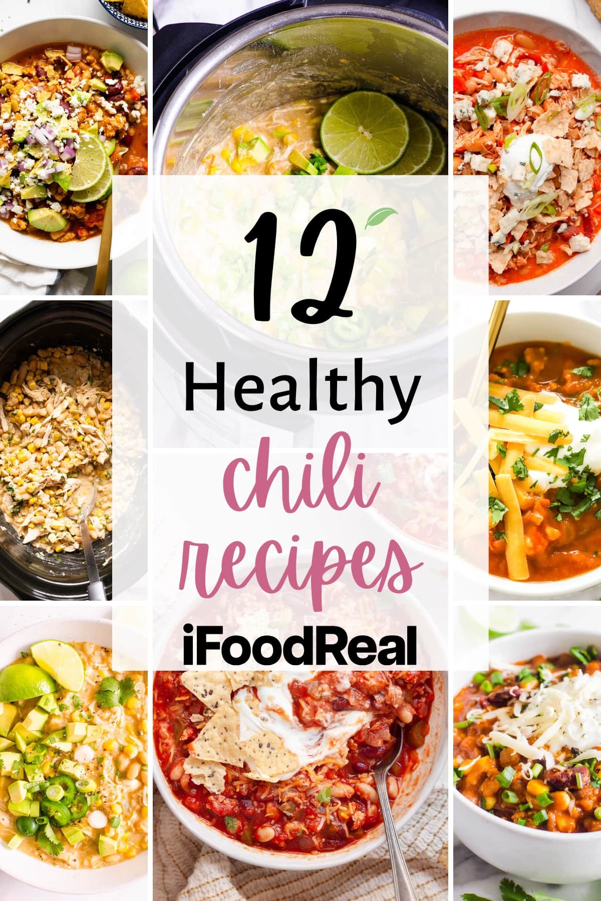 A collage of healthy chili recipes.