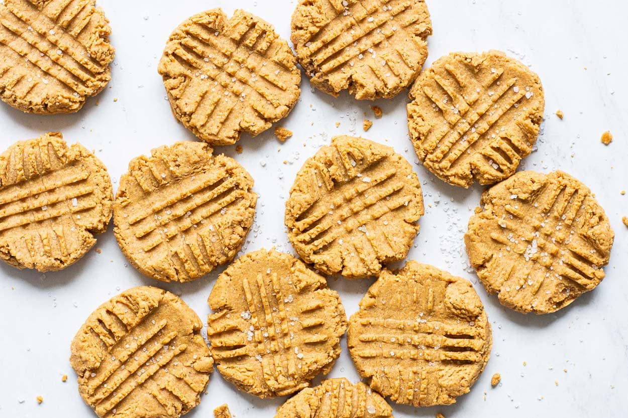 Healthy peanut butter cookies sprinkled with sea salt.