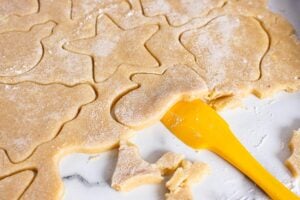 healthy sugar cut out cookies in shapes and gently lifted with spatula off surface