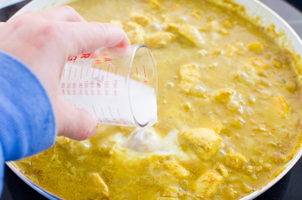 Cornstarch mixture added to skillet. 