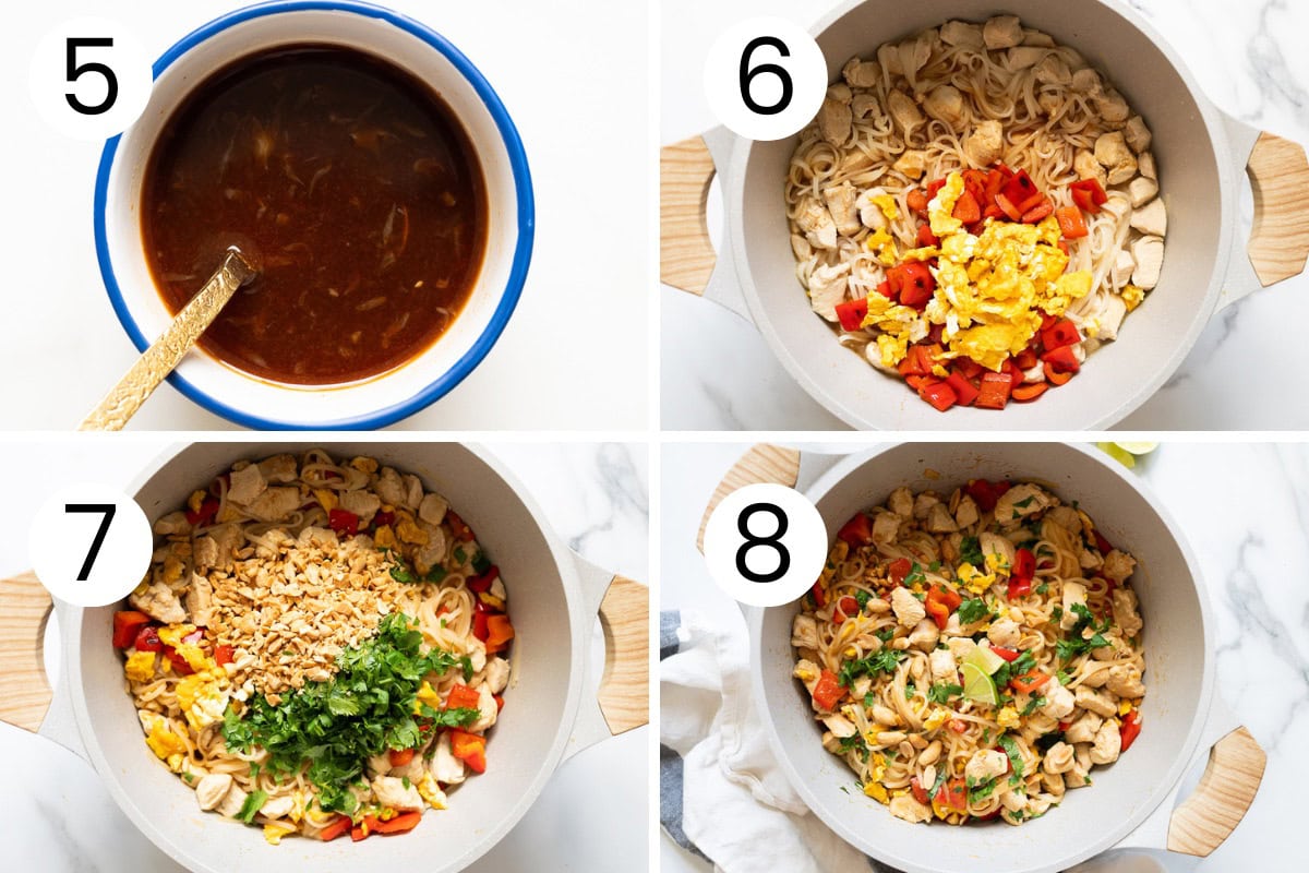 Step by step process how to finish cooking one pot pad Thai.