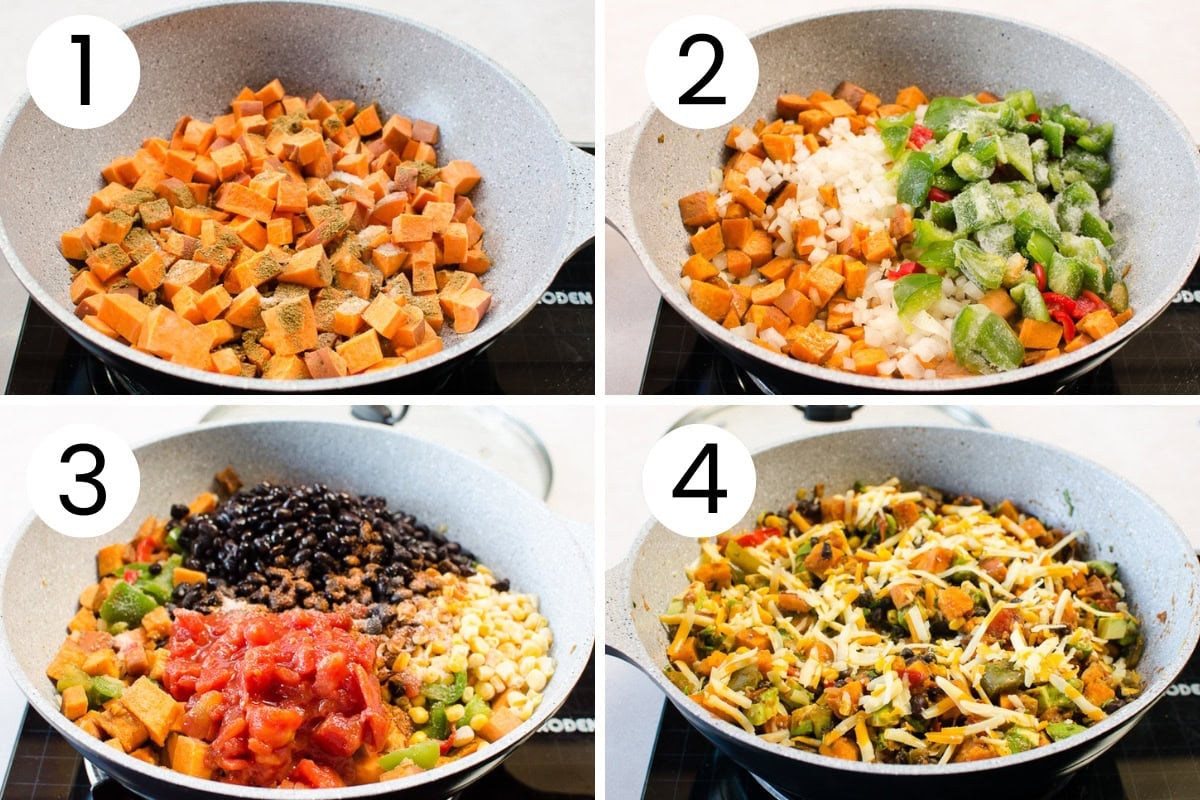 Step by step process how to make sweet potato skillet.