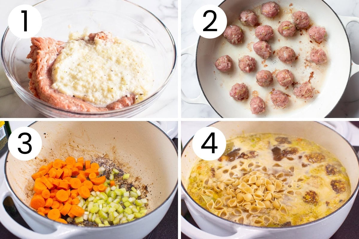 Step by step process how to make soup with meatballs.