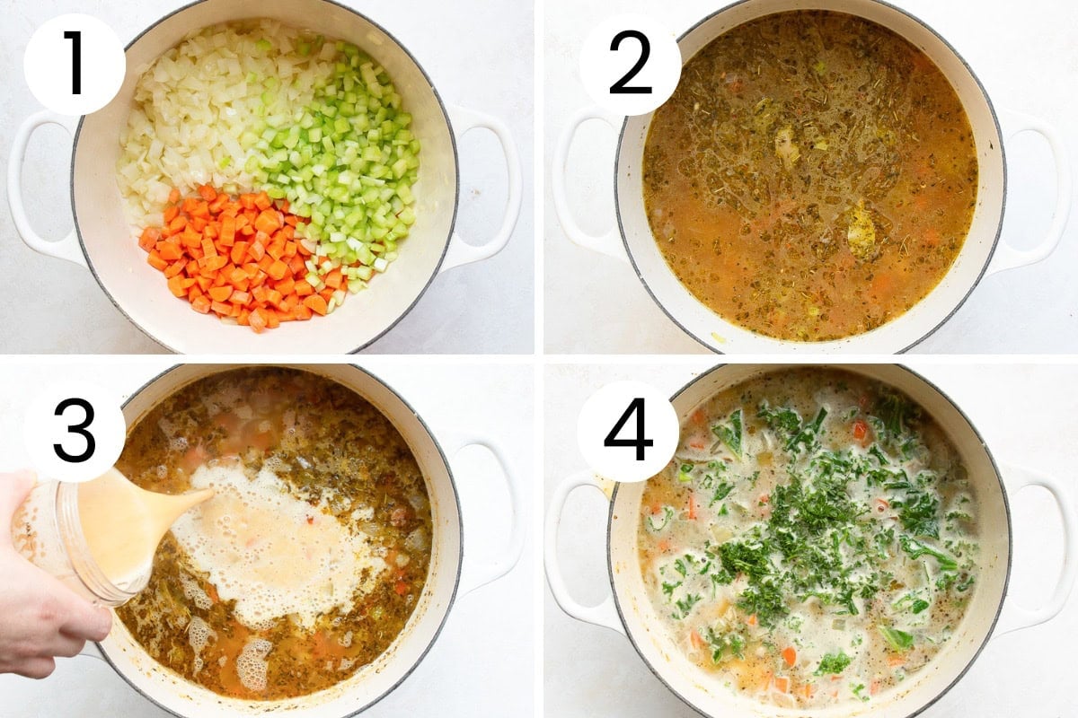 Step by step process how to make tuscan white bean soup.