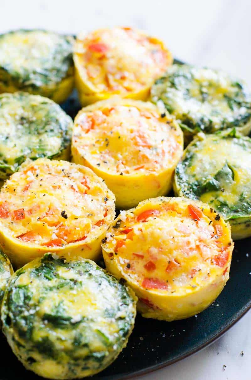 Instant Pot egg bites with versatile fillings on a plate for serving.