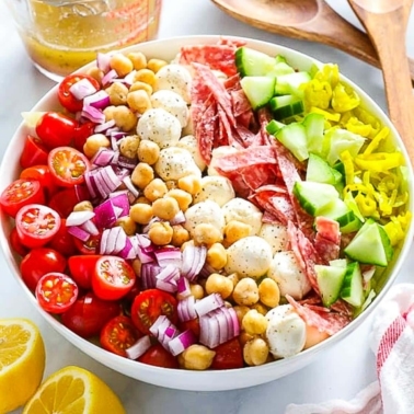 Italian Chopped Salad in white bowl.