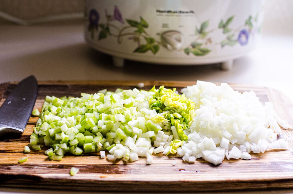 sliced vegetables for lentil soup