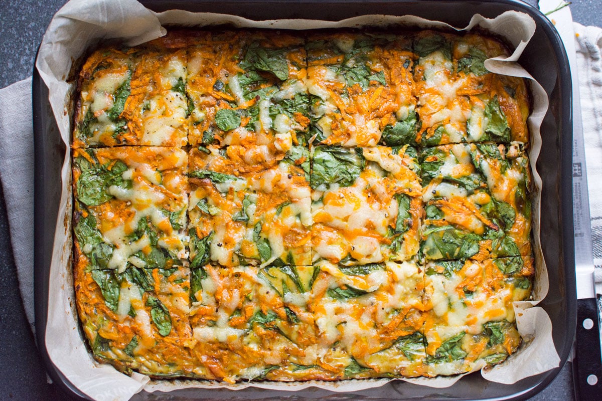 sliced Sweet Potato Breakfast Casserole in baking dish